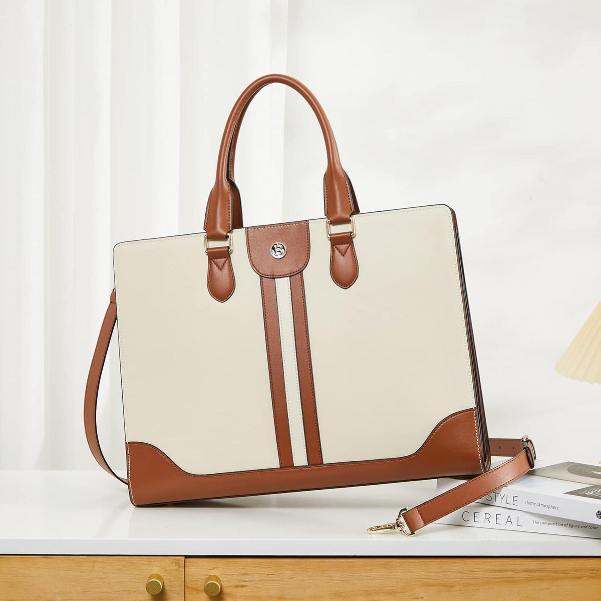 Damen Aktentasche für 15.6 Zoll Laptop, Schultertasche Arbeitstasche in Lederoptik