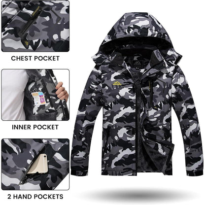 Herren Winterjacke wasserdicht warm gefüttert mit Kapuze XXL Schwarz Camo