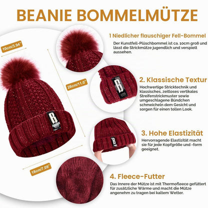 Mützen-Schal-Handschuh-Set Damen 5-teilig Weinrot