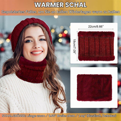 Mützen-Schal-Handschuh-Set Damen 5-teilig Weinrot