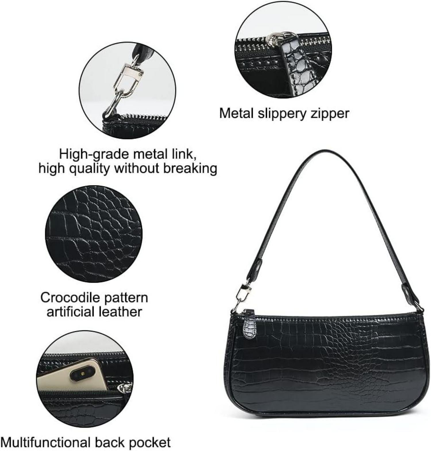 Vintage Umhängetasche mit Krokoprägung Retro Classic Crossbody