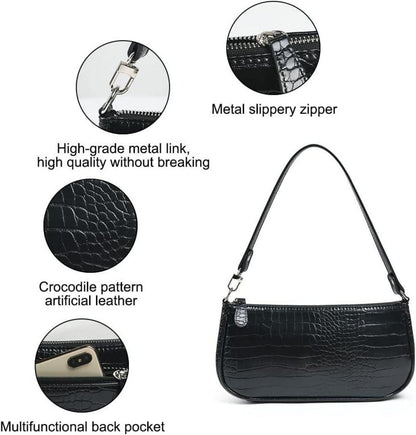 Vintage Umhängetasche mit Krokoprägung Retro Classic Crossbody