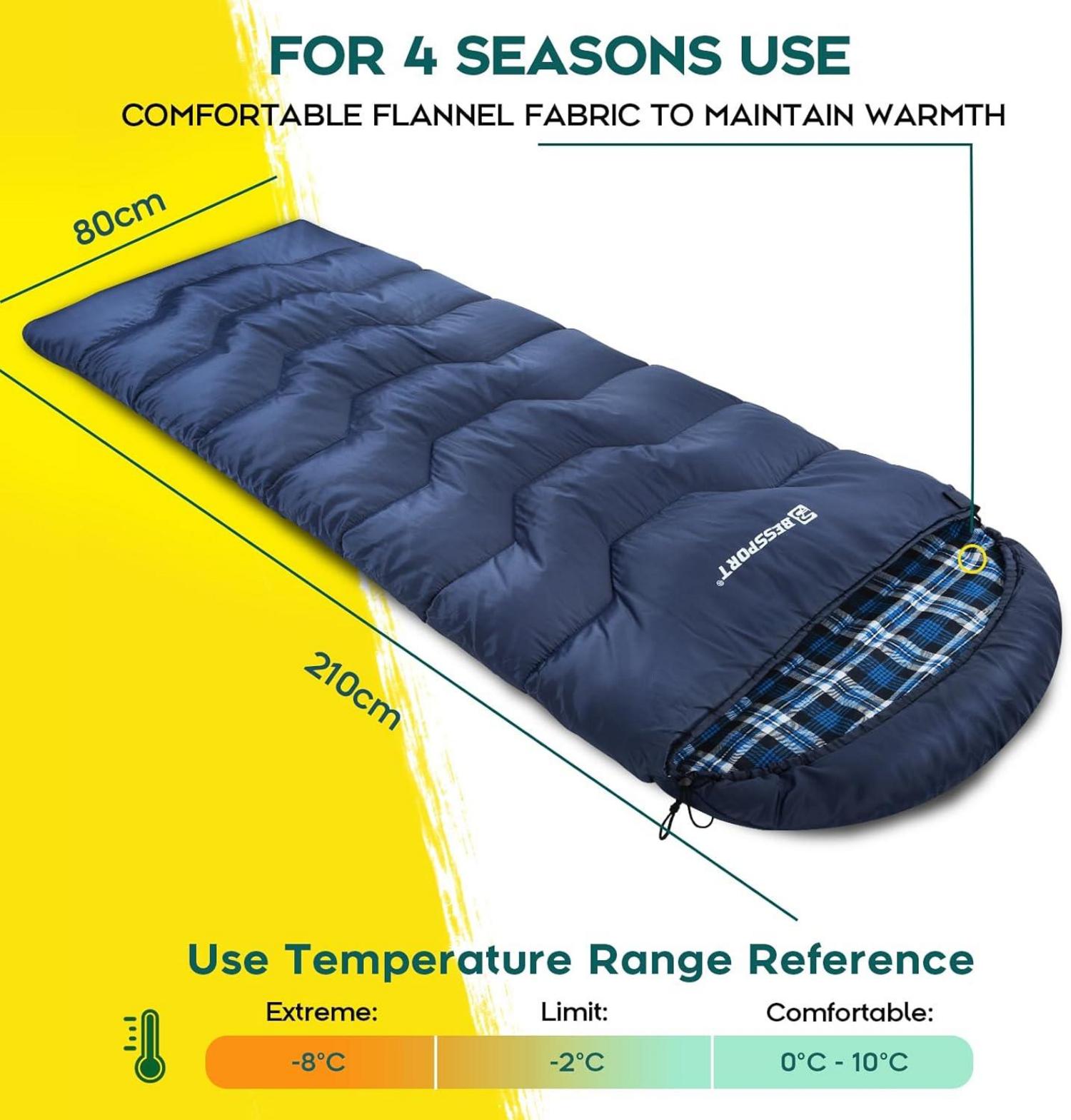 Bessport Schlafsack für Camping 3-4 Jahreszeiten -8°C - 20°C