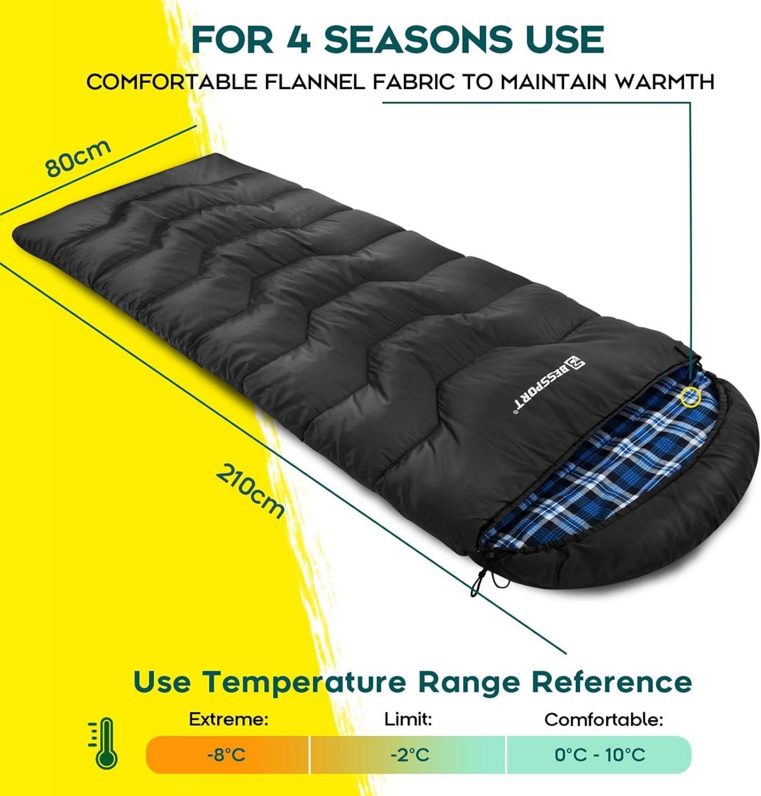 Schlafsack für Camping 3-4 Jahreszeiten -8°C bis 20°C