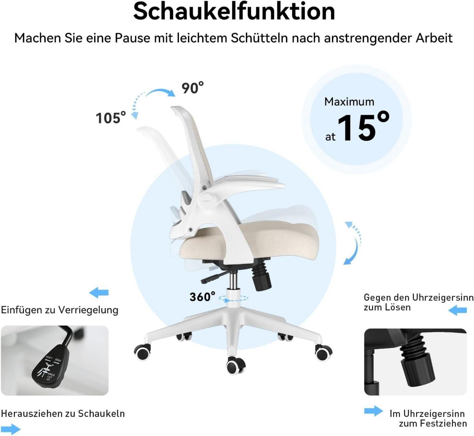 Ergonomischer Bürostuhl mit Armlehnen, Höhenverstellbar, Grau