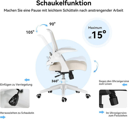 Ergonomischer Bürostuhl mit Armlehnen, Höhenverstellbar, Grau