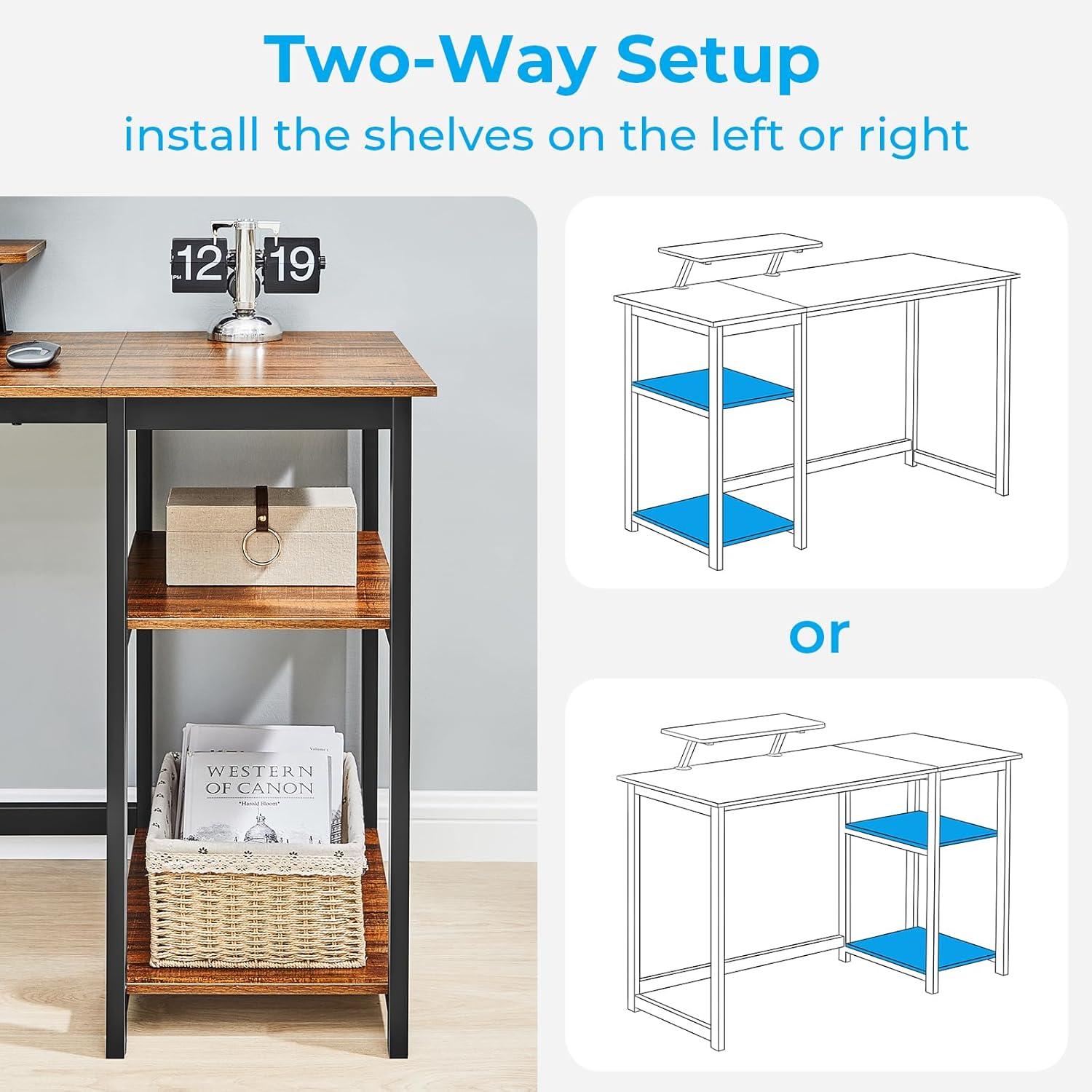 Kleiner Schreibtisch 100cm mit Stauraum und Monitorständer Walnuss