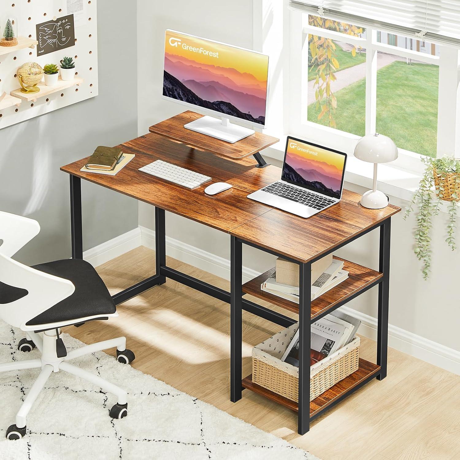 Kleiner Schreibtisch mit Stauraum 100cm PC Bürotisch Walnuss