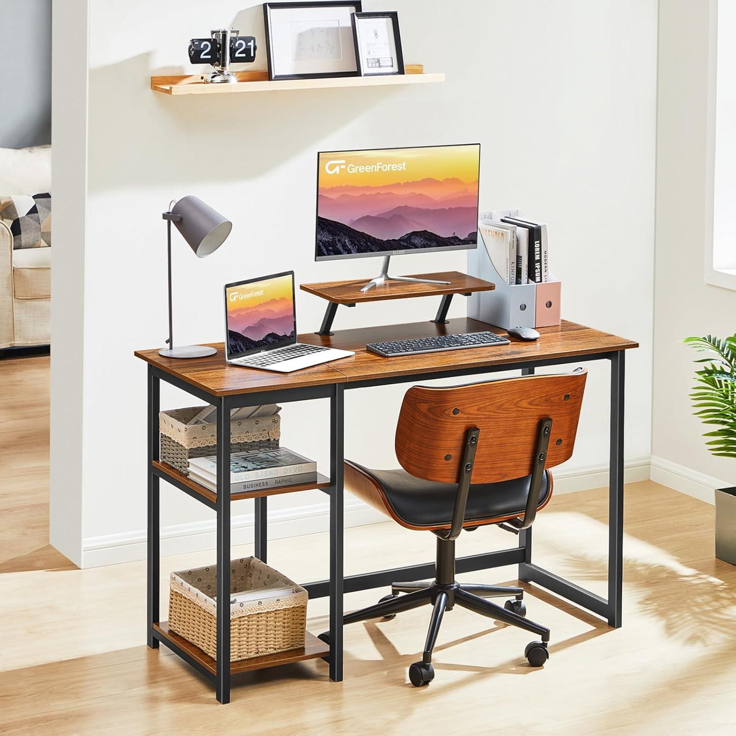 Kleiner Schreibtisch 100cm mit Stauraum und Monitorständer Walnuss