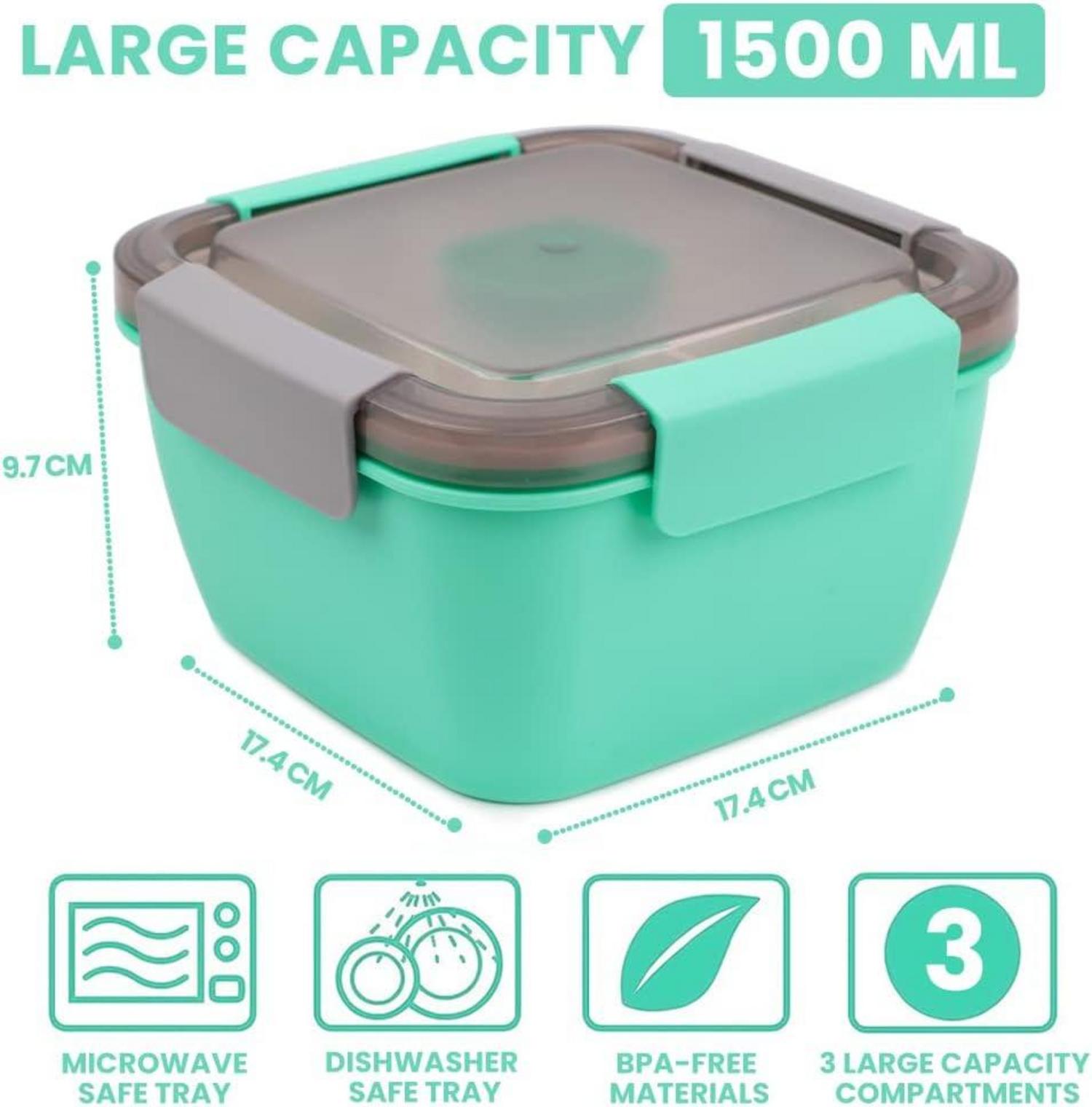 Bugucat Brotdose Lunchbox 1500MLmit 4 Fächern Salatschüssel