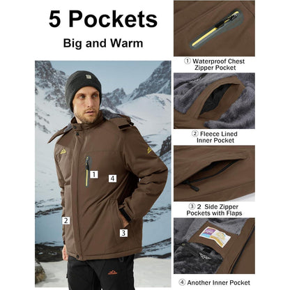 Herren Fleecejacke Winter Warm Gefüttert Skijacke Winddicht Wasserdicht