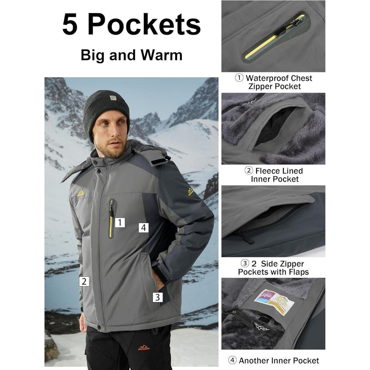 Herren Fleecejacke Winter Warm Gefüttert Winddicht Wasserdicht 3XL