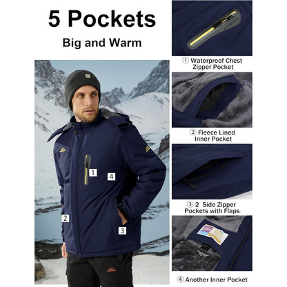Herren Fleecejacke Winter Warm Gefüttert Skijacke Dunkelblau XXL