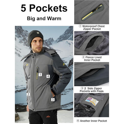 Herren Fleecejacke Winter Warm Gefüttert Winddicht Wasserdicht Jacke Grau L