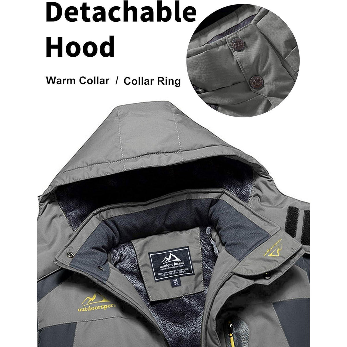 Herren Fleecejacke Winter Warm Gefüttert Winddicht Wasserdicht Jacke Grau M