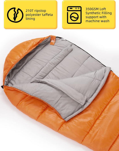 Wasserabweisender Mumienschlafsack für Outdoor-Camping 0-15°C Orange