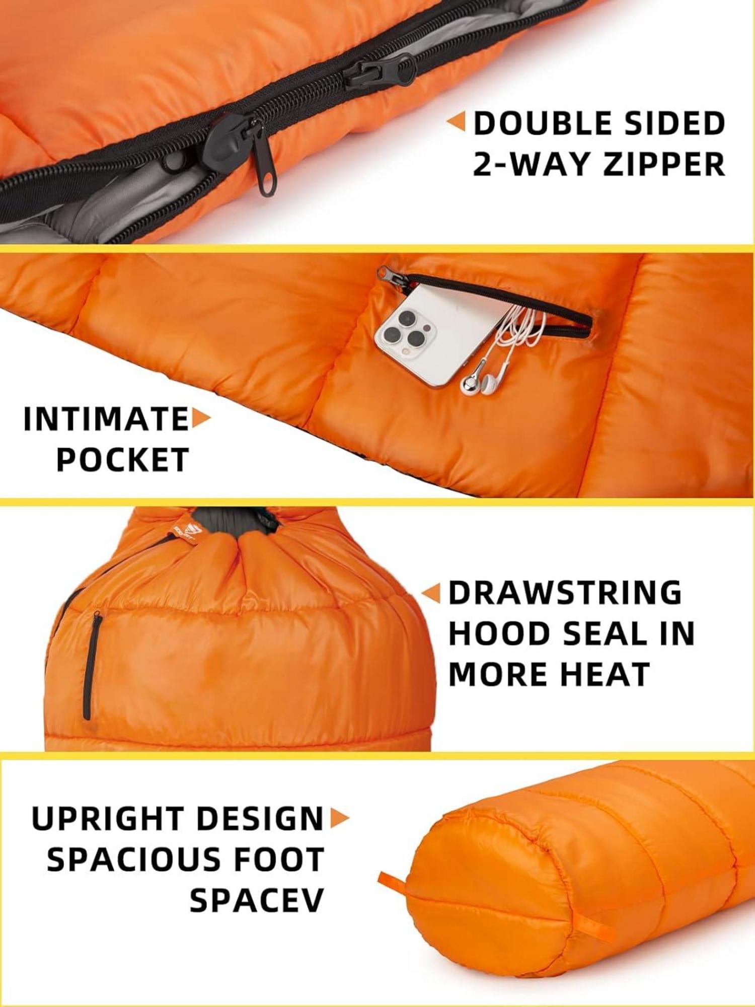 Mumienschlafsack -10 ℃ - 15 ℃ 4 Jahreszeiten Wasserabweisend Orange