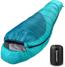Schlafsack für 4 Jahreszeiten Mumienschlafsack -10 bis 15 ℃ Blau Grün