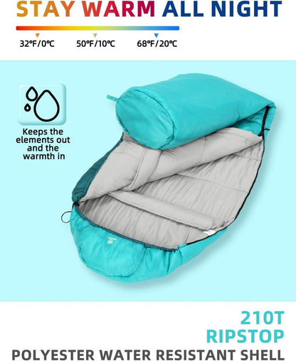 Schlafsack für 4 Jahreszeiten Mumienschlafsack -10 bis 15 ℃ Blau Grün
