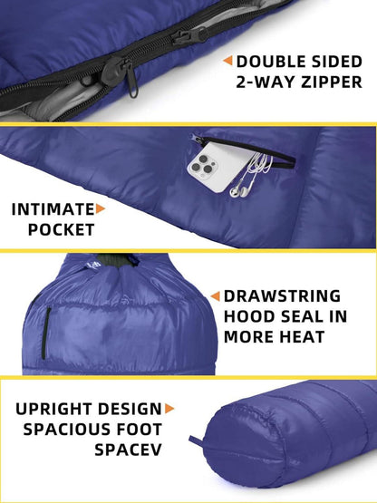 Bessport Mumienschlafsack für 4 Jahreszeiten -10 ℃ bis 15 ℃ Wasserabweisend Blau