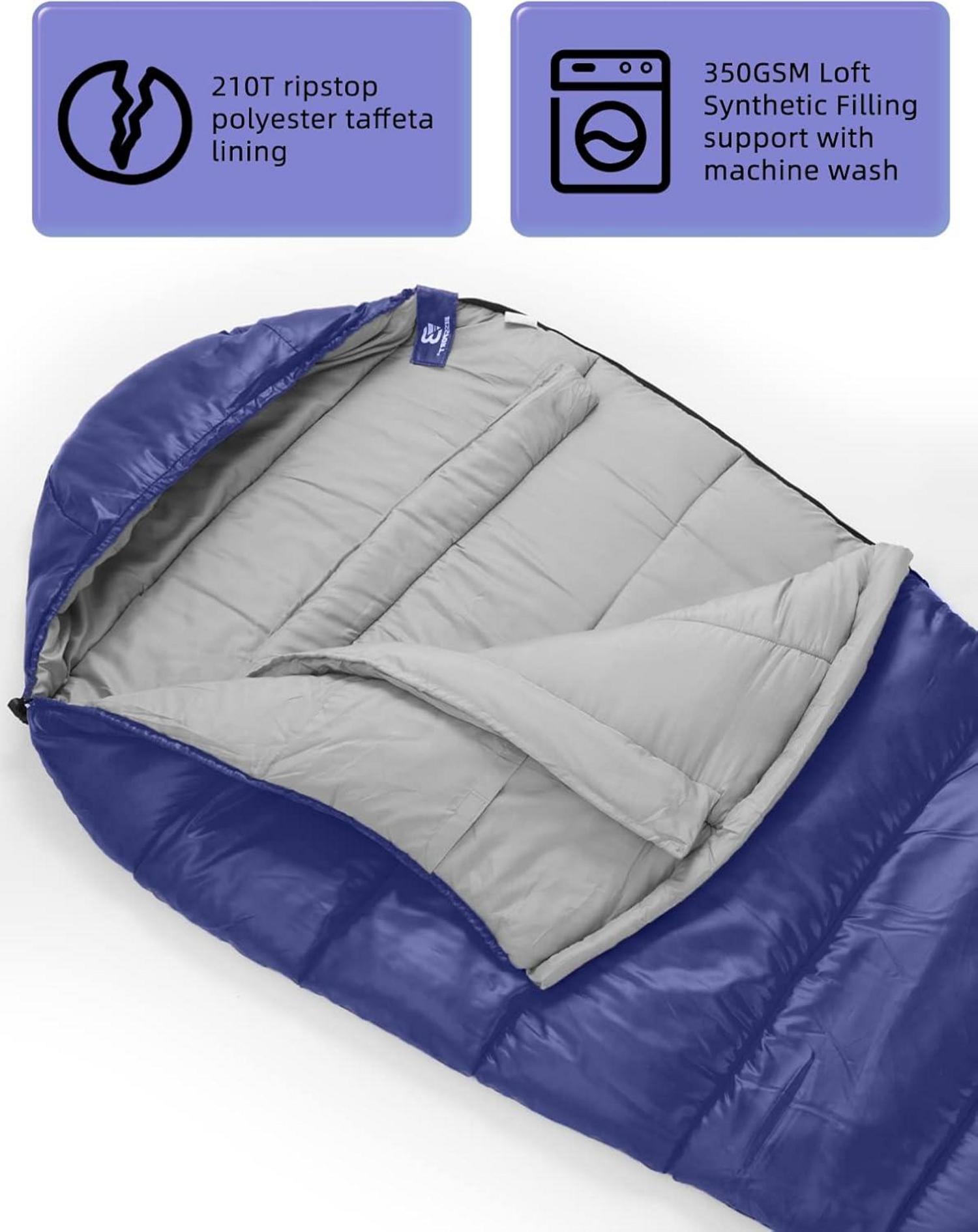 Mumienschlafsack -10 ℃ 15 ℃ 4 Jahreszeiten Winter Wasserabweisend Blau