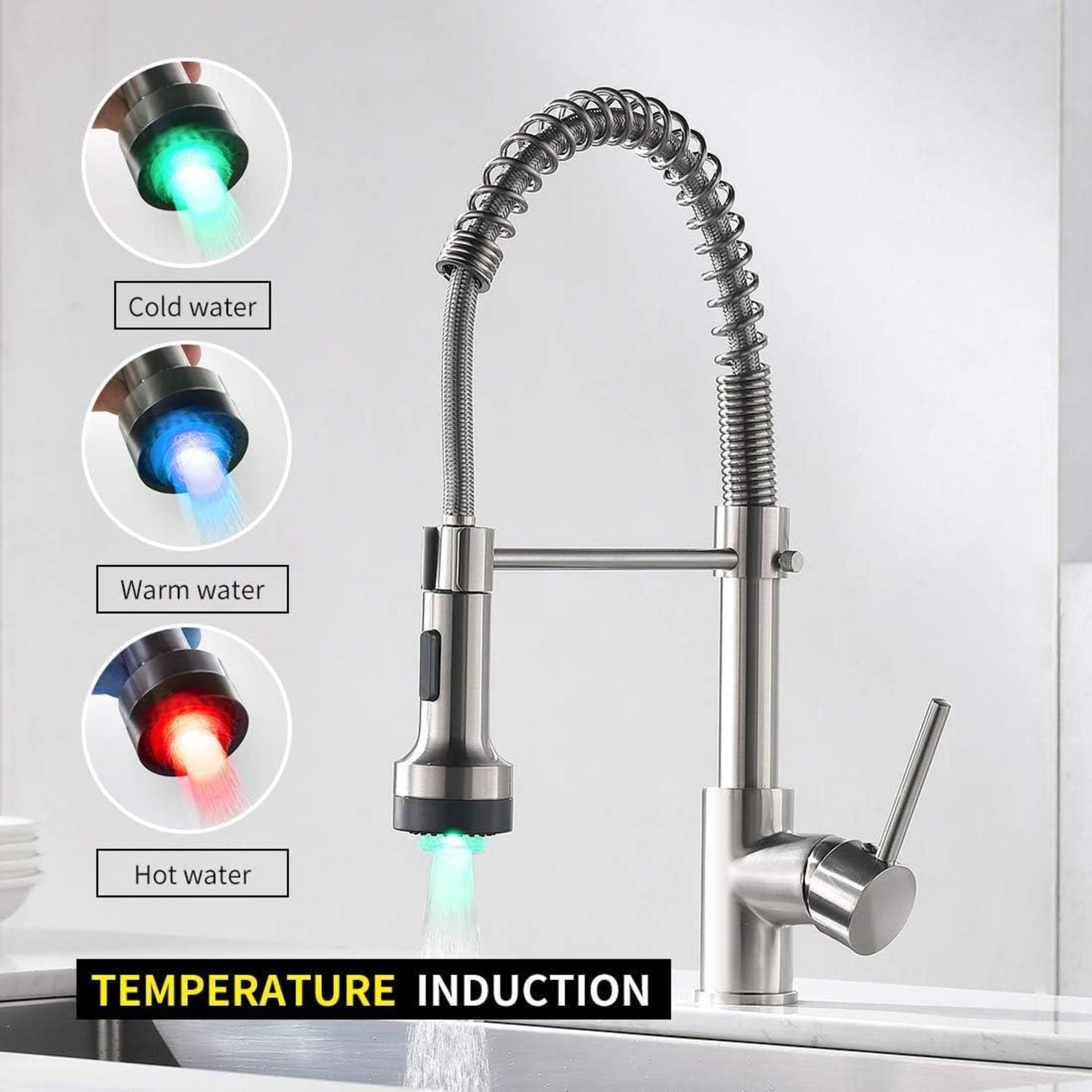 LED Küchenarmatur mit Spiralfeder 360° schwenkbar