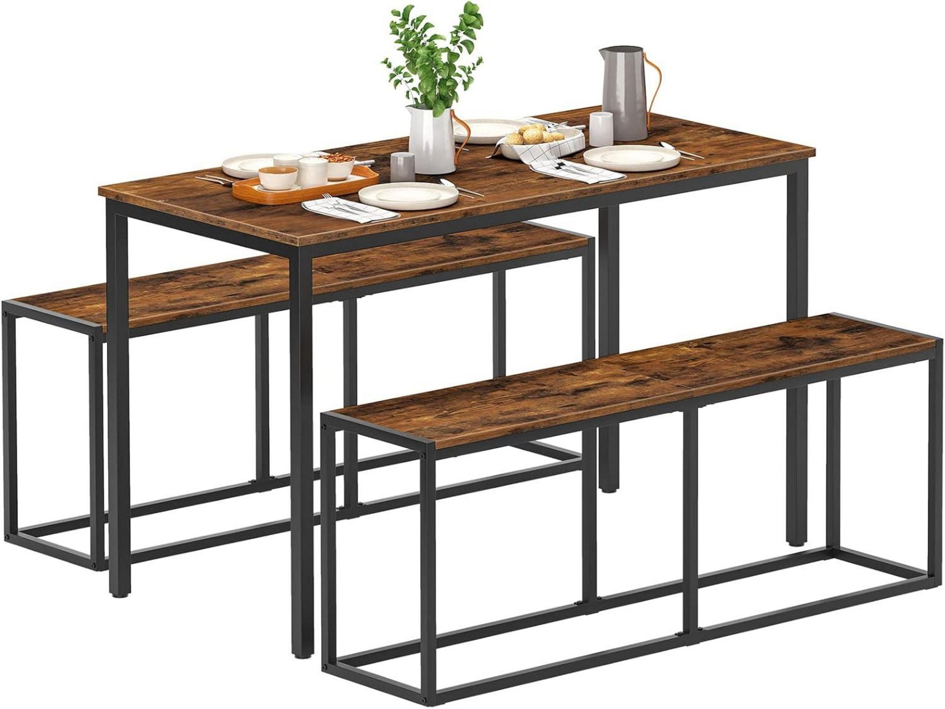 Industrie Design Sitzbank 120x30x46,5 cm Stahlrahmen Essbank Holzoptik