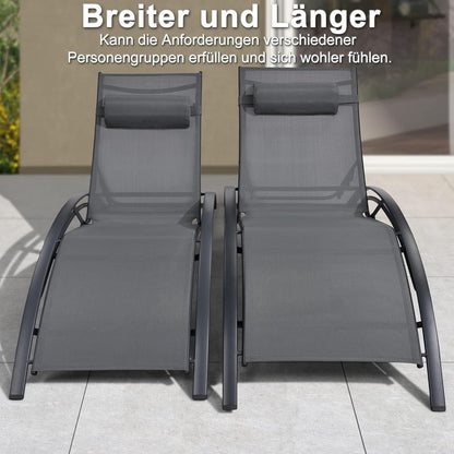 2er Set Sonnenliege Aluminium mit Tisch, Kopfkissen & 5-Fach Verstellbar, Wetterfest, Grau
