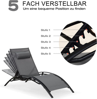 XXL Sonnenliege Set Aluminium Gartenliege Beistelltisch Grau