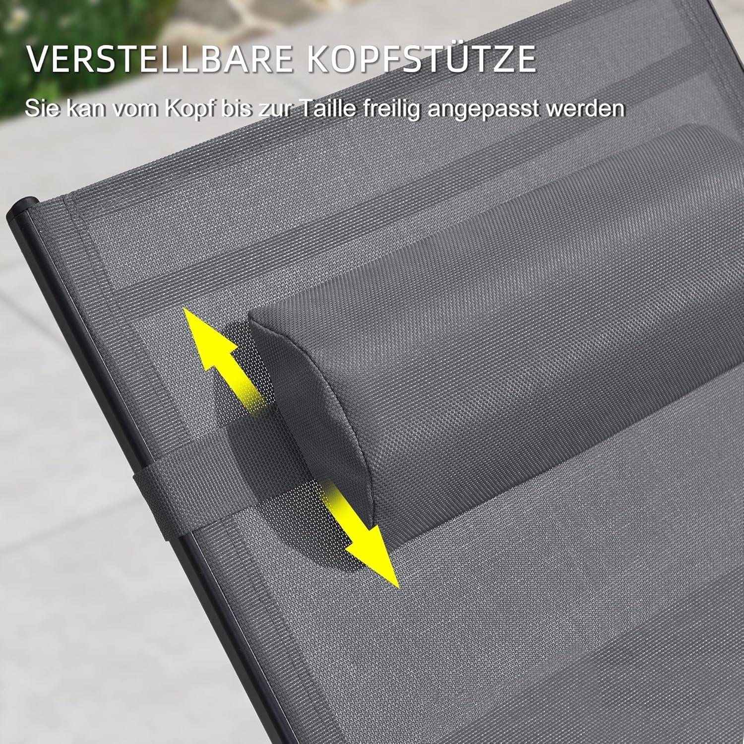 XXL Sonnenliege 2er-Set Aluminium Gartenliege mit Tisch & Kissen Grau