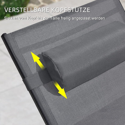 XXL Sonnenliege 2er-Set Aluminium Gartenliege mit Tisch & Kissen Grau