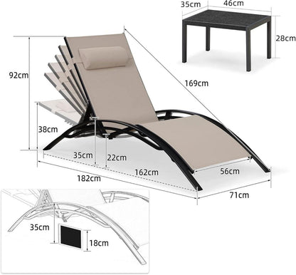 XXL Sonnenliege Set Aluminium Gartenliege mit Beistelltisch und
