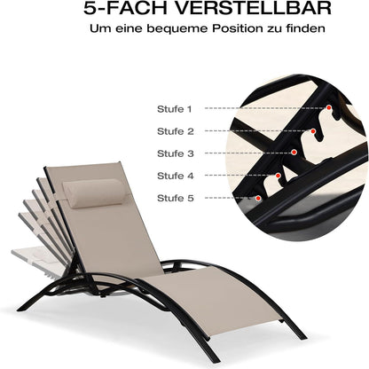 PURPLE LEAF XXL Aluminium Sonnenliege 2er-Set Beige Wetterfest