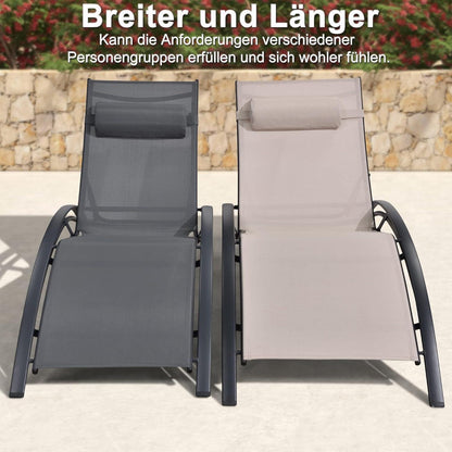 Sonnenliege XXL Aluminium Gartenliege Beige 2er-Set mit Tisch & Kissen
