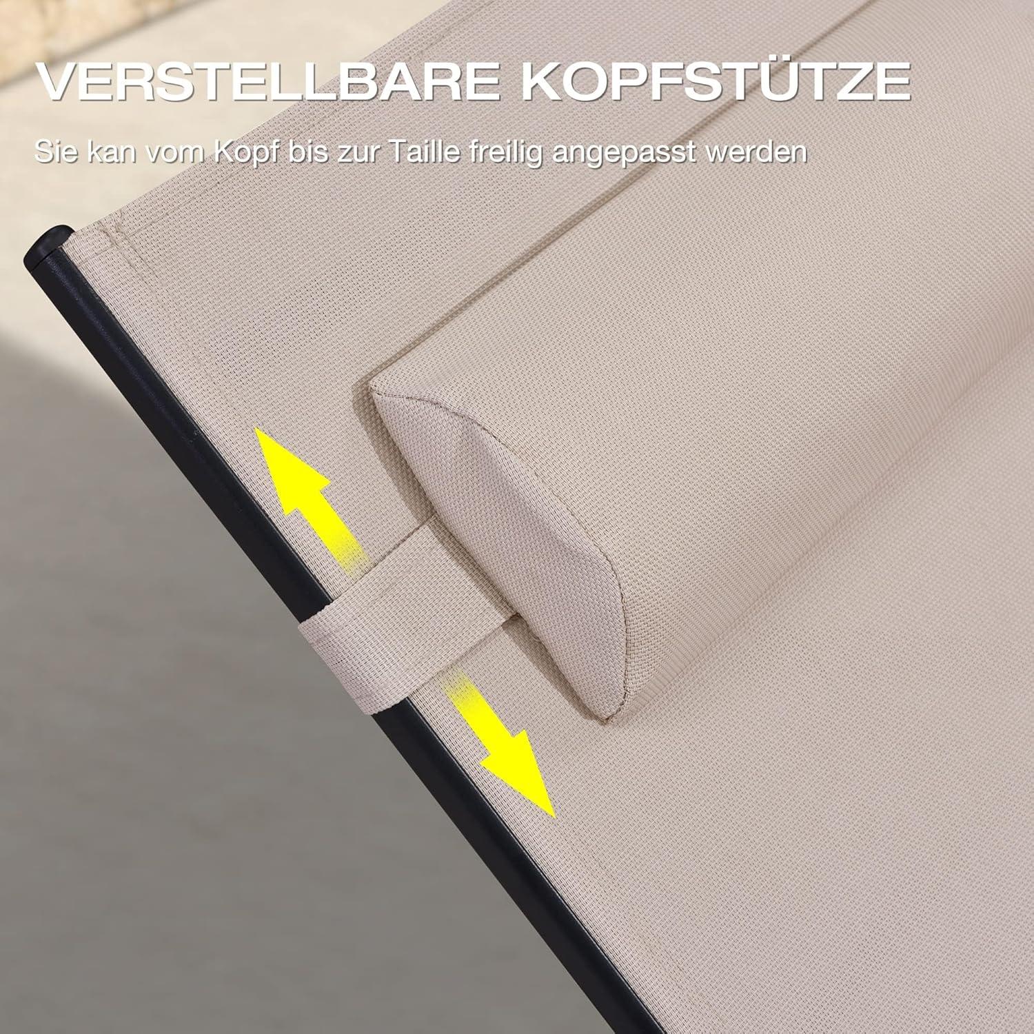 XXL Sonnenliege 2er-Set Aluminium Gartenliege Beistelltisch Kopfkissen