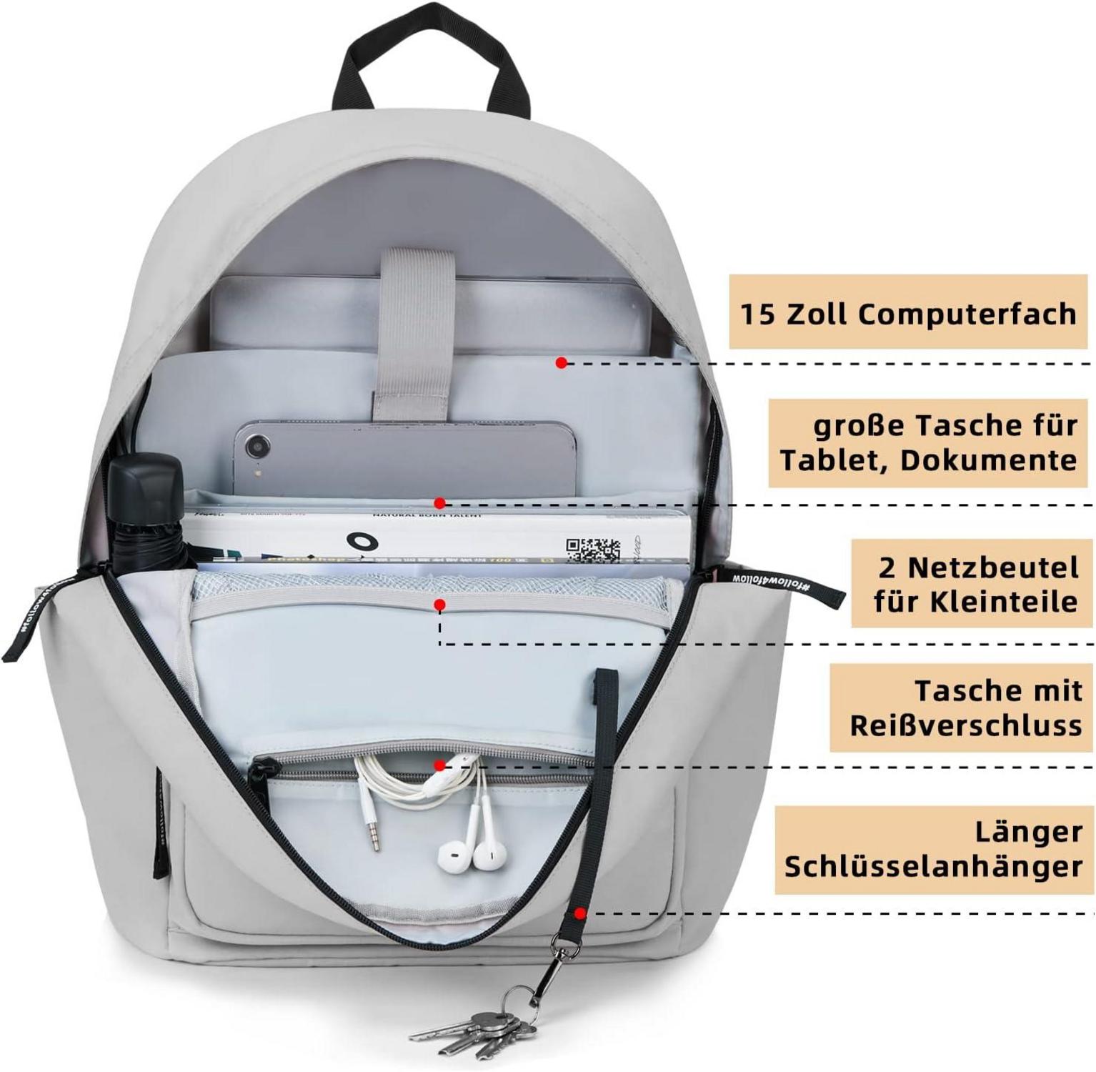Rucksack mit Laptopfach und 25l Kapazität in Grau