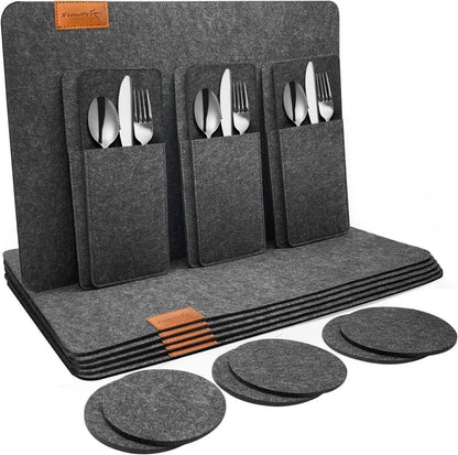 Abwaschbare Filz Tischsets 18er Set Anthrazit Hitzebeständig 44x31cm