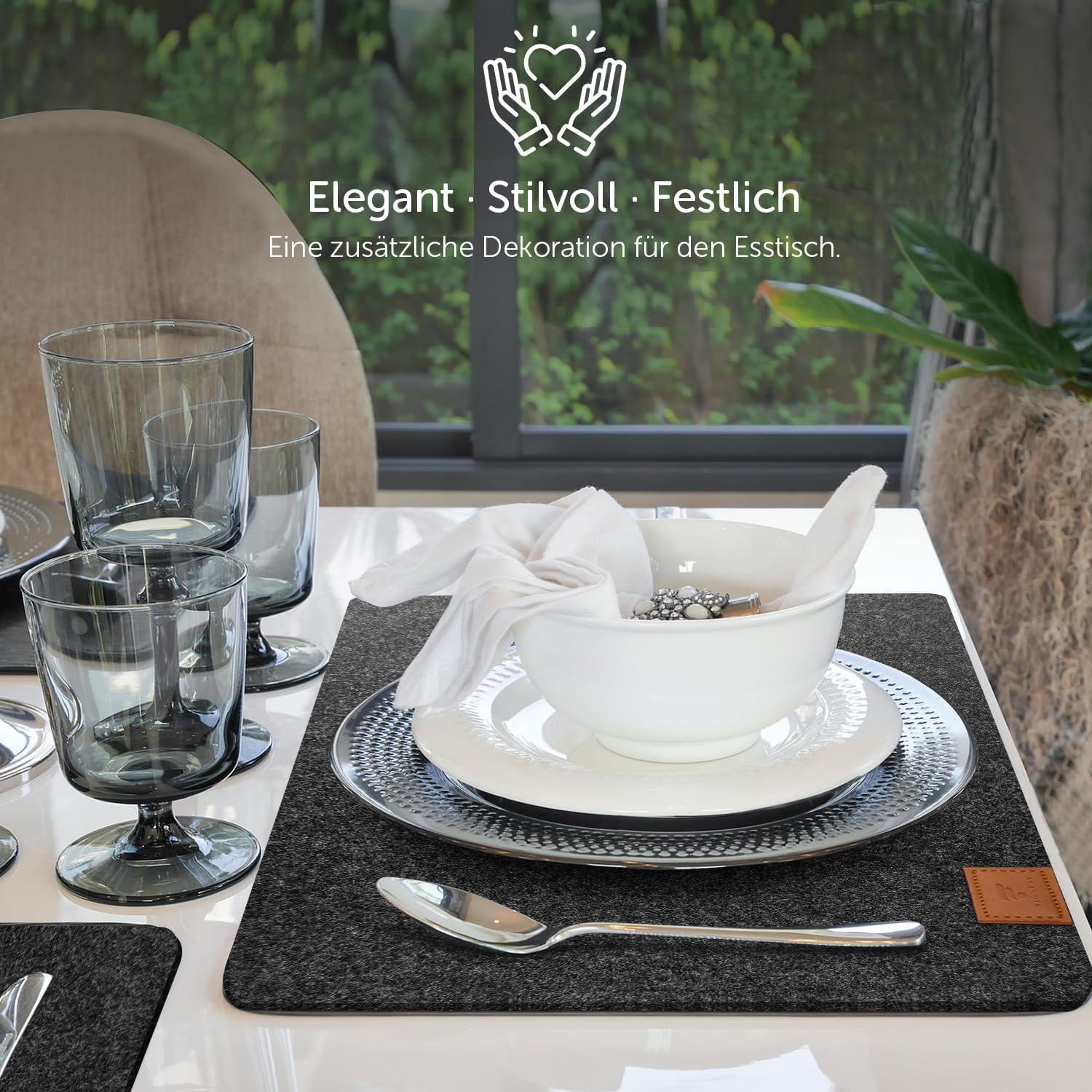 Filz Tischsets Platzsets Abwischbar Hitzebeständig Anthrazit 18er Set