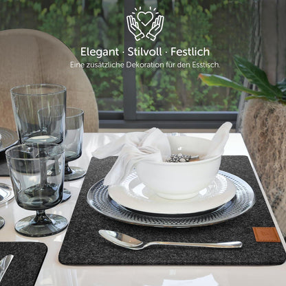 Filz Tischsets Platzsets Abwischbar Hitzebeständig Anthrazit 18er Set