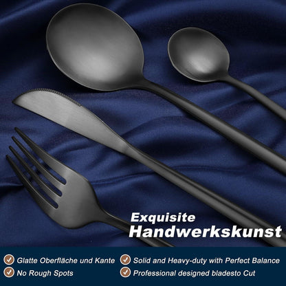 Besteckset 30 Teile für 6 Personen, Edelstahl Schwarz Matt, Spülmaschinenfest