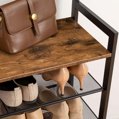 Garderobenständer Schuhregal Kleiderständer mit Haken vintagebraun-schwarz