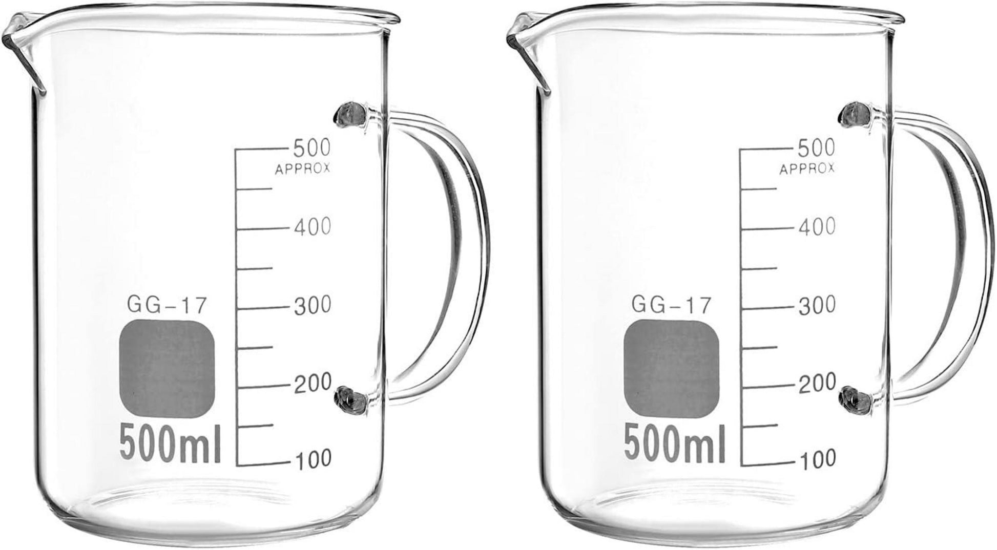2er Pack Borosilikatglas Messbecher 500 ml Laborglas mit Griff