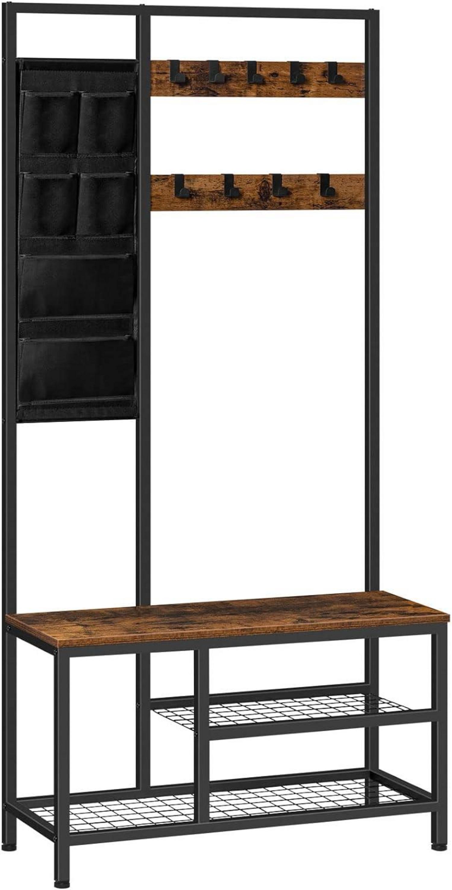 Stabiler Garderobenständer mit Sitzbank, Vintage Design