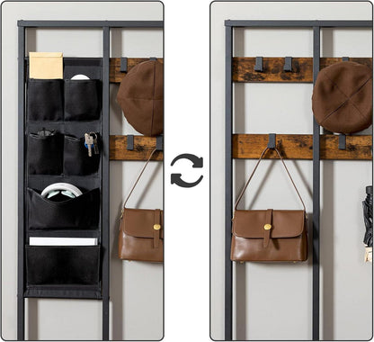 HOOBRO Garderobenständer mit Sitzbank und viel Stauraum vintagebraun-schwarz