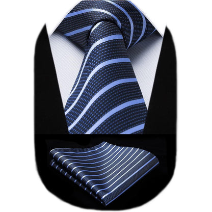 Krawatte & Einstecktuch Set Herren Marineblau Gepunktet Klassisch