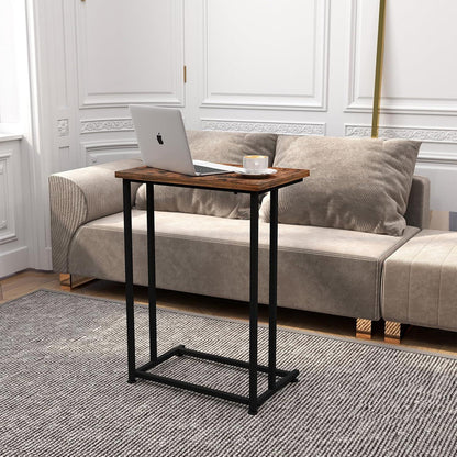 H JINHUI Beistelltisch C-Form Kleiner Sofatisch 49x33x68cm Metallgestell Vintagebraun-schwarz