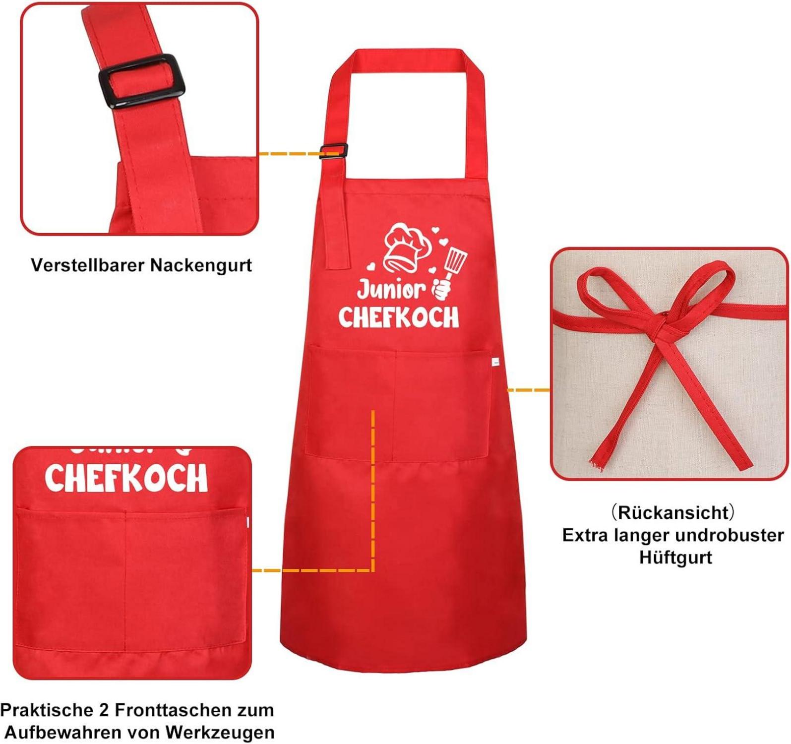 upain Kinderschürze Mädchen Jungen Kochschürze Kinder mit Taschen Rot