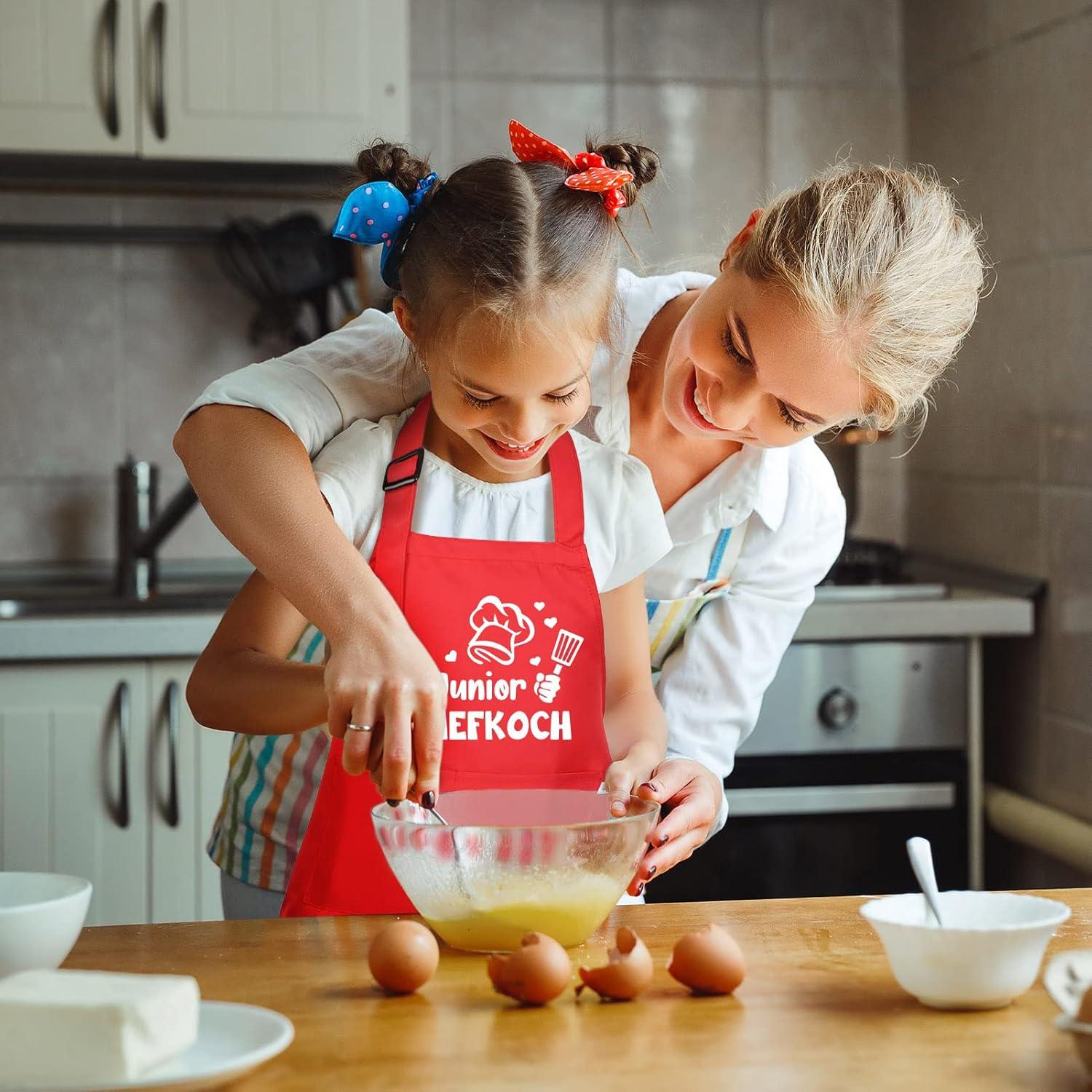 Kinderschürze Mädchen Jungen Kochschürze 2 Taschen Malen Backen Küche Rot