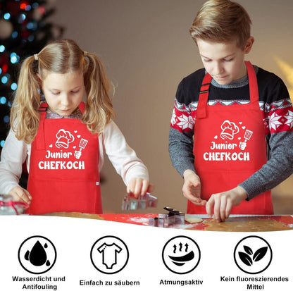Kinderschürze Mädchen Jungen Malschürze Junior Chefkoch Küche Rot
