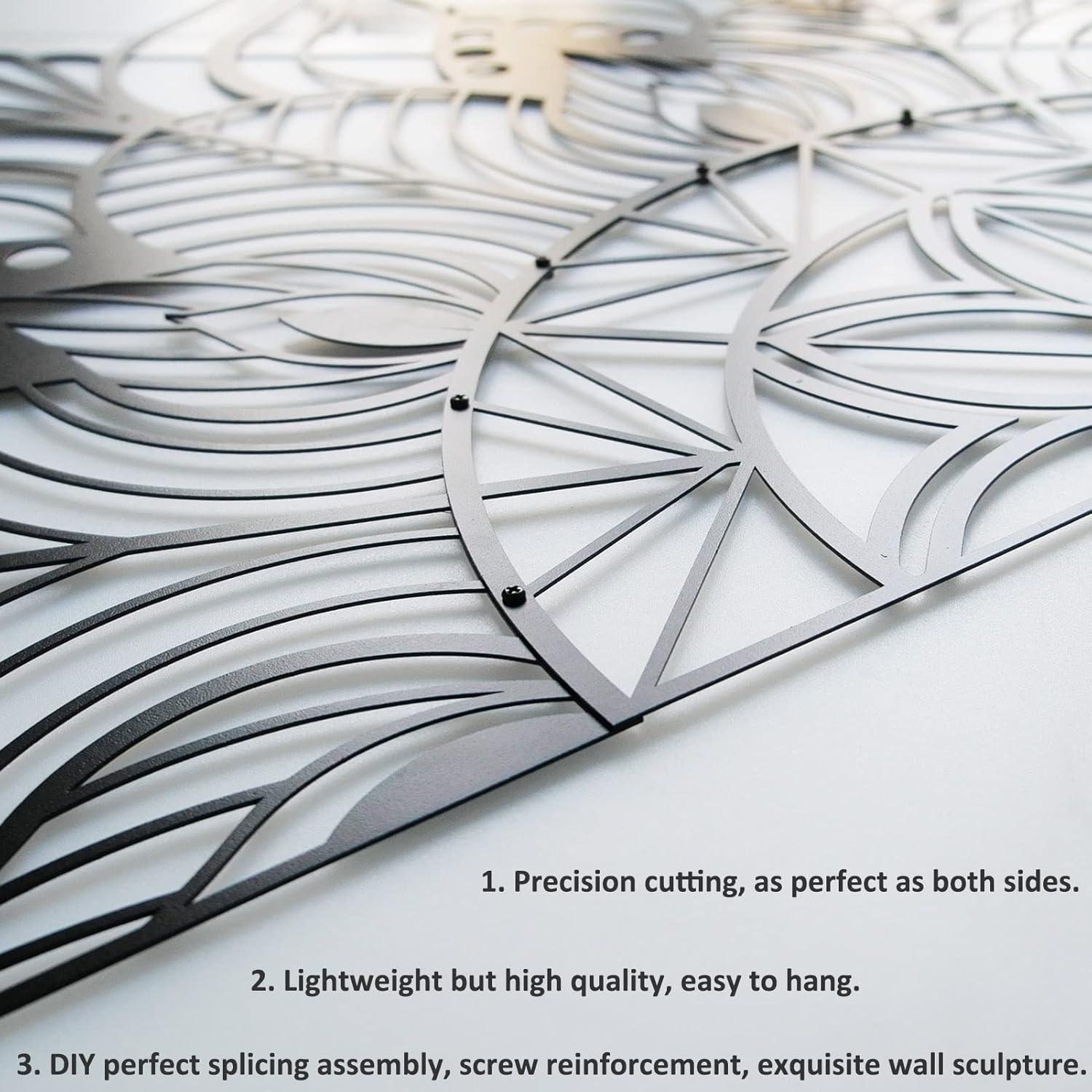 Große Metall-Mandala-Wanddekoration Lotusblumen-Wandkunst